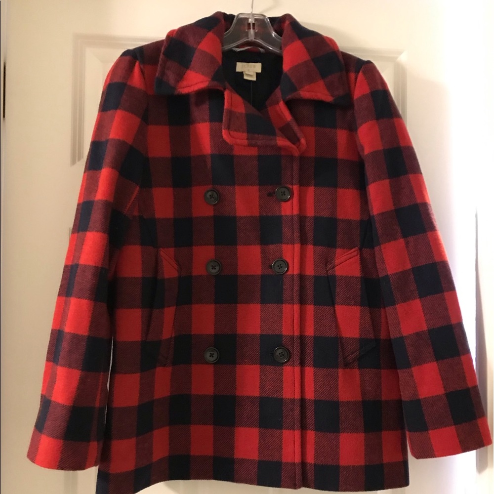 NWT J. Crew Plaid Wool Peacoat